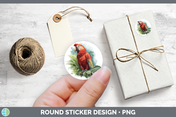Scarlet Macaw Parrot Botanicals Stickers Design