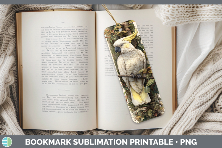 Sulphur-Crested Cockatoo Parrot Botanicals Bookmark Sublimat