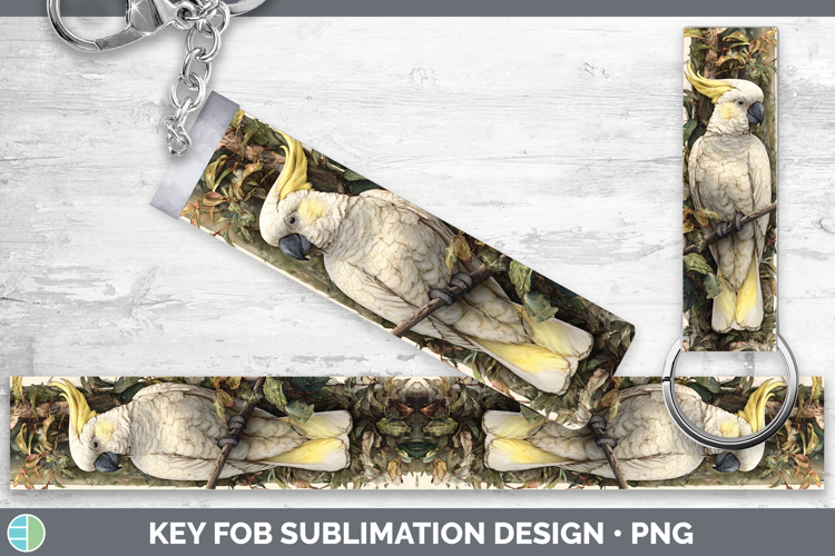Sulphur-Crested Cockatoo Parrot Botanicals Key Fob Sublimati