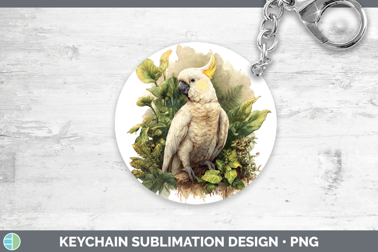 Sulphur-Crested Cockatoo Parrot Botanicals Keychain Sublimat