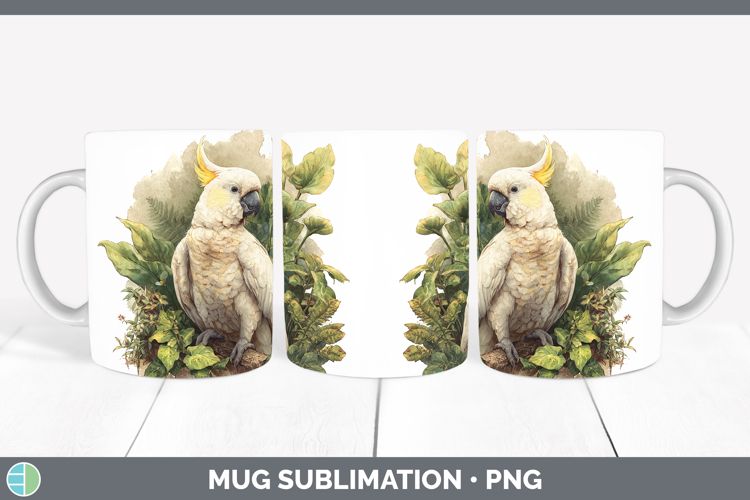 Sulphur-Crested Cockatoo Parrot Botanicals Mug Wrap Sublimat