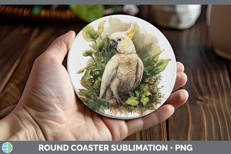 Sulphur-Crested Cockatoo Parrot Botanicals Round Coaster Sub