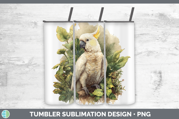 Sulphur-Crested Cockatoo Parrot Botanicals Tumbler Sublimati