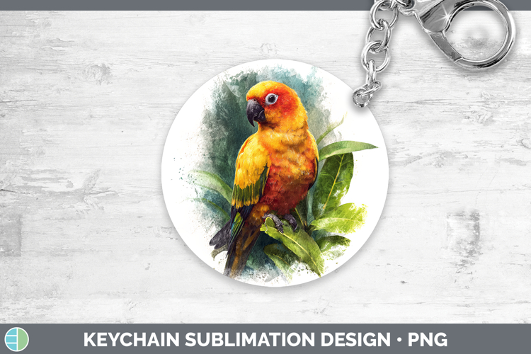 Sun Conure Parrot Botanicals Keychain Sublimation Design