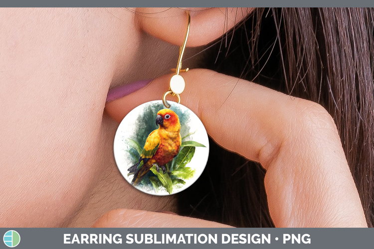 Sun Conure Parrot Botanicals Round Earrings Sublimation Desi