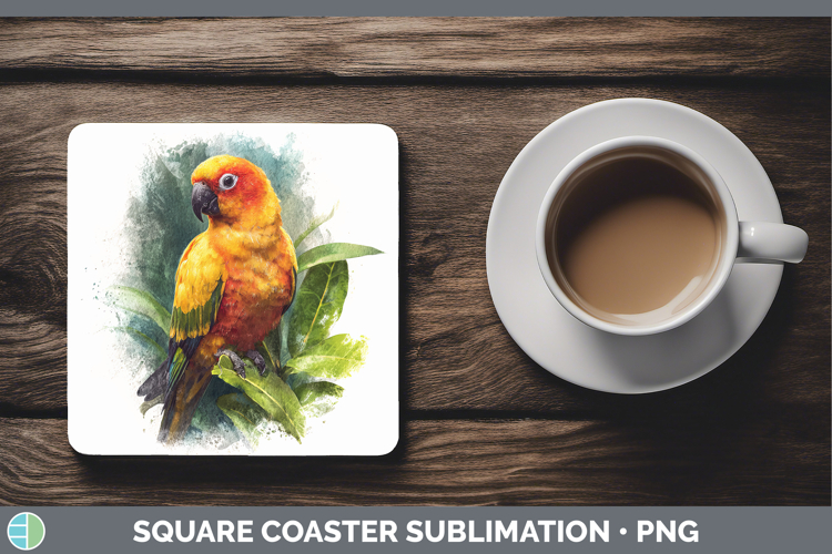 Sun Conure Parrot Botanicals Square Coaster Sublimation Desi