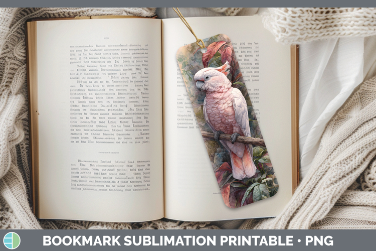 Umbrella Cockatoo Parrot Botanicals Bookmark Sublimation Des
