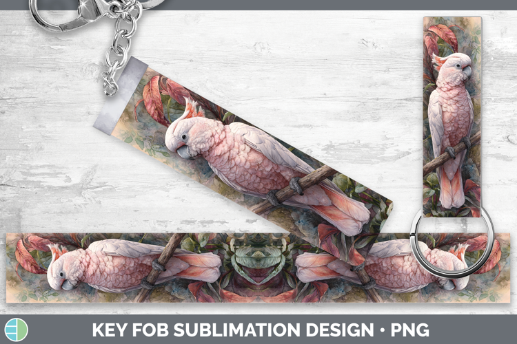 Umbrella Cockatoo Parrot Botanicals Key Fob Sublimation Desi