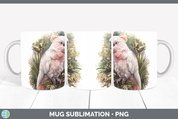 Umbrella Cockatoo Parrot Botanicals Mug Wrap Sublimation Des