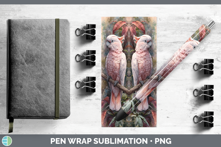 Umbrella Cockatoo Parrot Botanicals Pen Wrap Sublimation Des