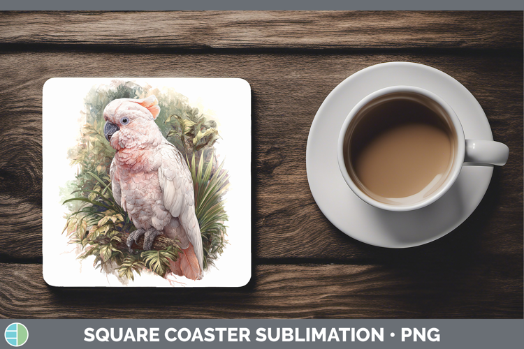 Umbrella Cockatoo Parrot Botanicals Square Coaster Sublimati
