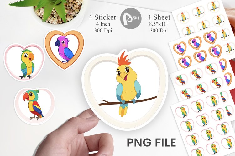 Sticker Heart Parrot