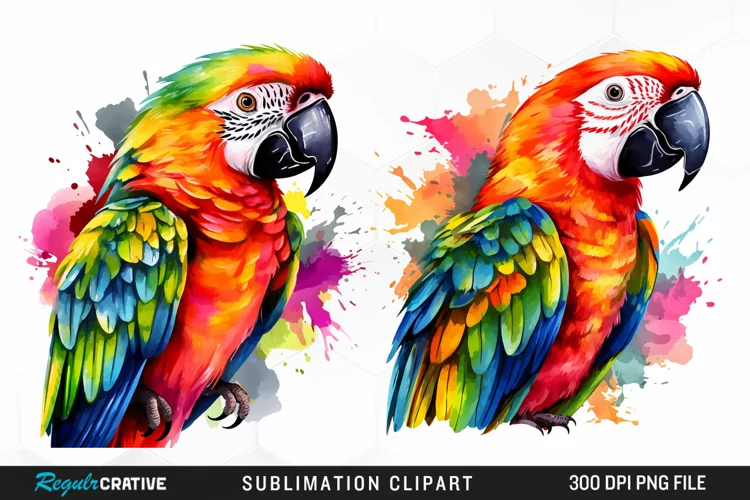 Watercolor Parrots Sublimation PNG Clipart