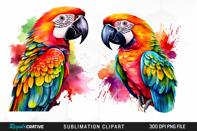 Watercolor Parrots Sublimation PNG Clipart