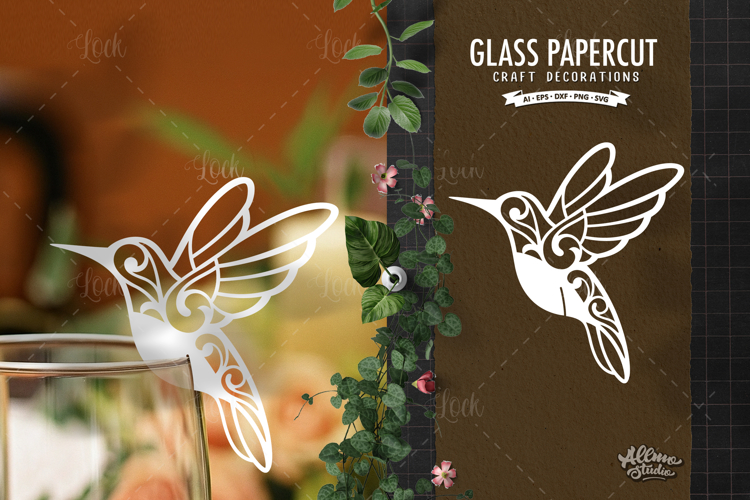 Party and Wedding Glass Decoration, Paper Cut Hummingbird