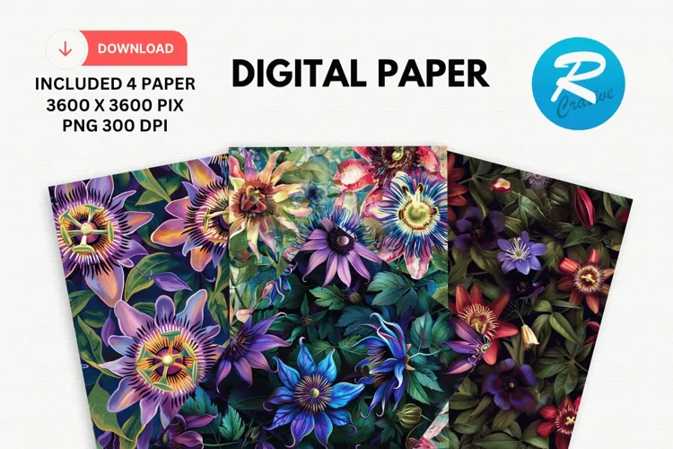 Passion Flowers Digital Paper, Flowers Background
