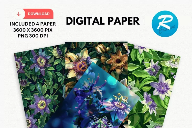 Passion Flowers Digital Paper, Flowers Background