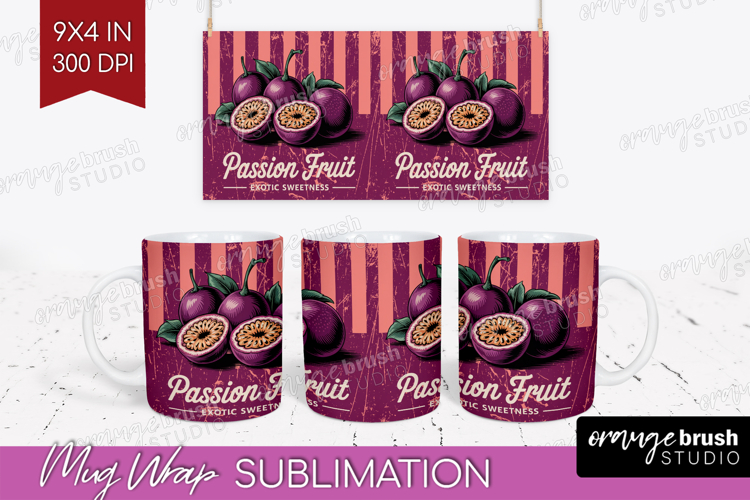 Passion Fruit Vintage Fruit Mug Wrap Summer Mug PNG