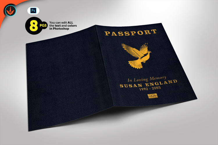 Passport Funeral Program Modern Style Photoshop Template