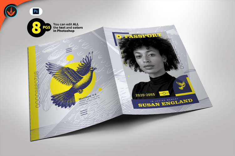 Modern Passport Funeral Program Photoshop Template
