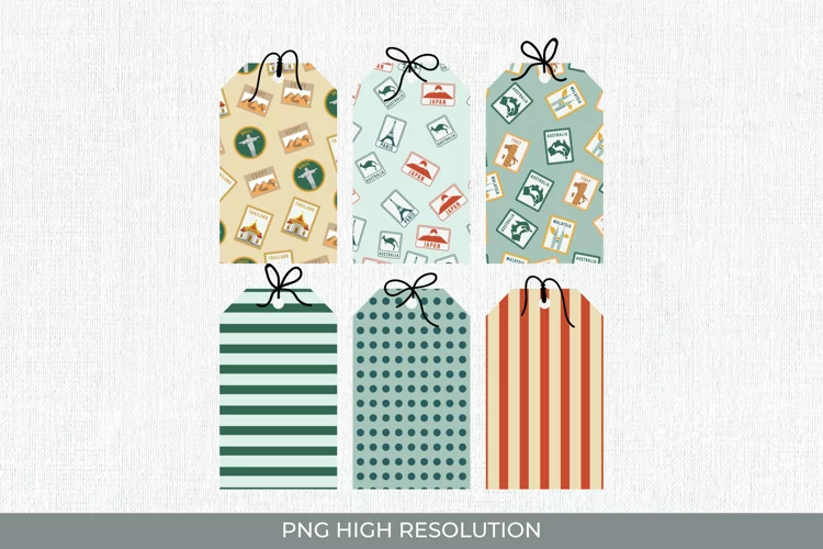 Passport Stamps Patterned Shaped Tags