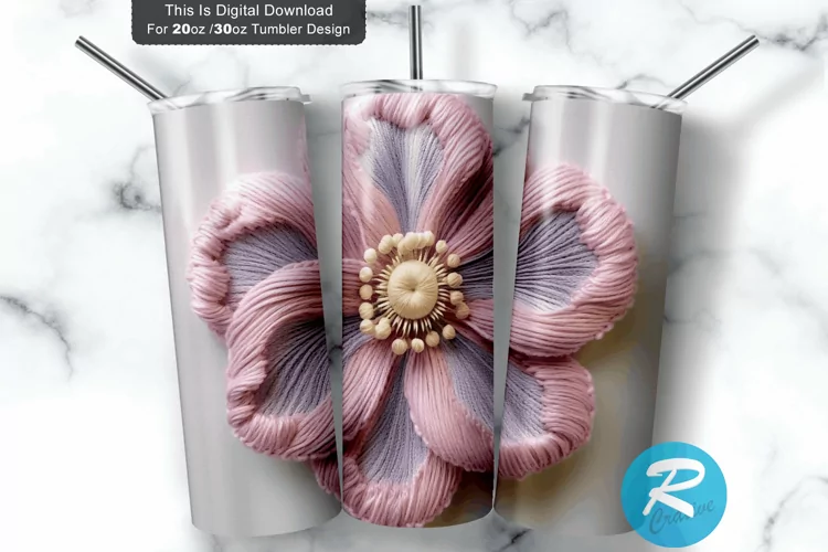 Pastel 3D Flower Embroidered 20oz/30oz Skinny Tumbler