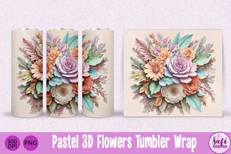 3D Pastel Floral Skinny Tumbler Sublimation Wrap