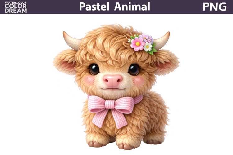 Pastel Baby Highland Cow Clipart | Nursery Sublimation
