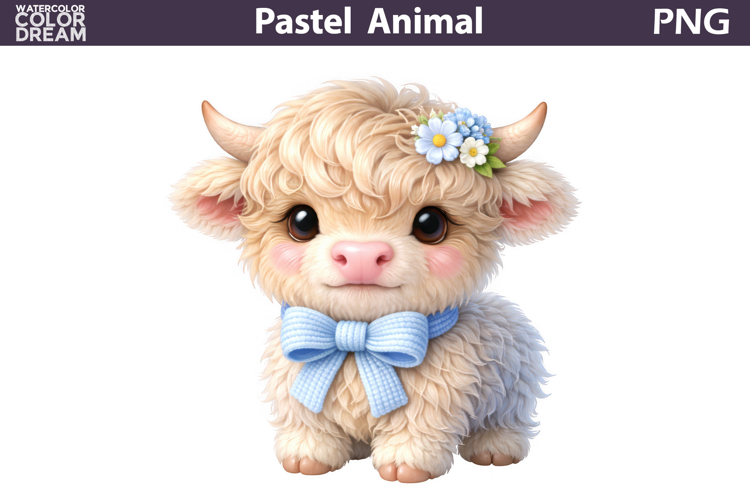 Pastel Baby Highland Cow Clipart | Boy Nursery Sublimation