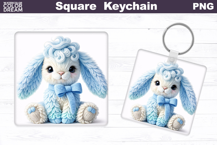 Cute Pastel Blue Bunny Square Keychain Sublimation