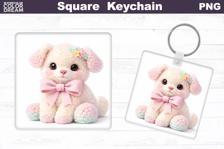 Cute Pastel Puppy Square Keychain Sublimation