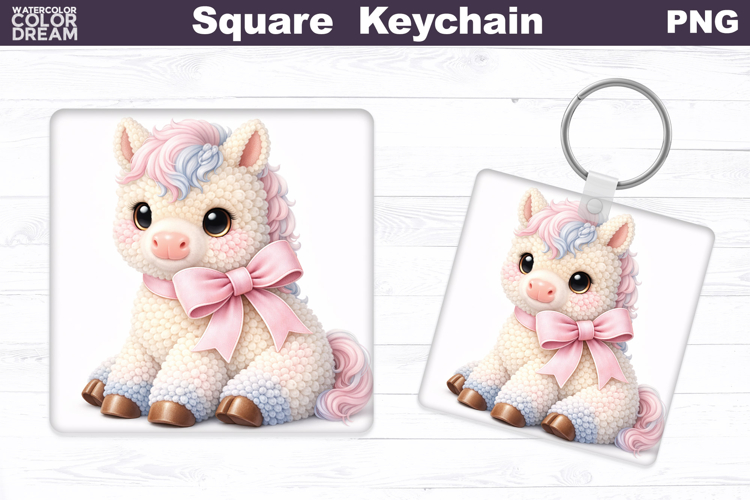 Cute Pastel Horse Square Keychain Sublimation