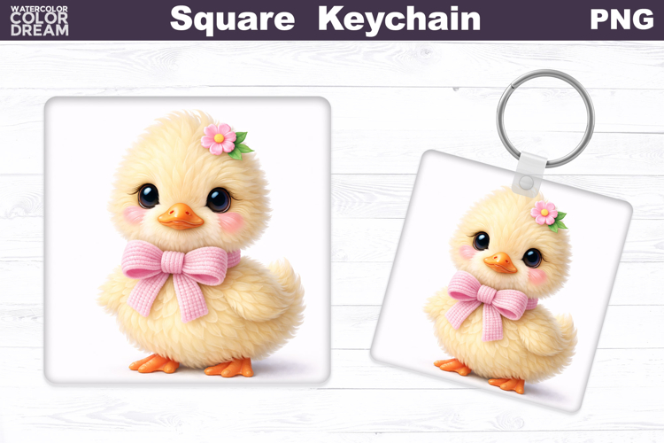 Cute Pastel Duck Square Keychain Sublimation
