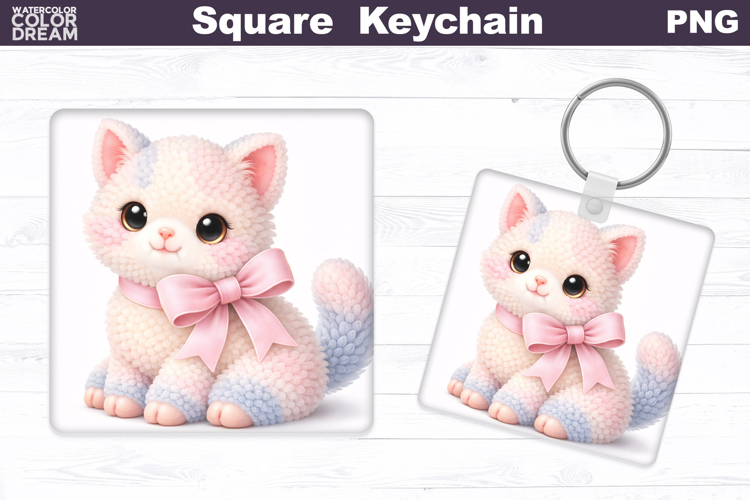 Cute Pastel Cat Square Keychain Sublimation