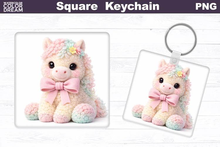 Cute Pastel Horse Square Keychain Sublimation