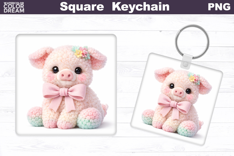 Cute Pastel Pig Square Keychain Sublimation