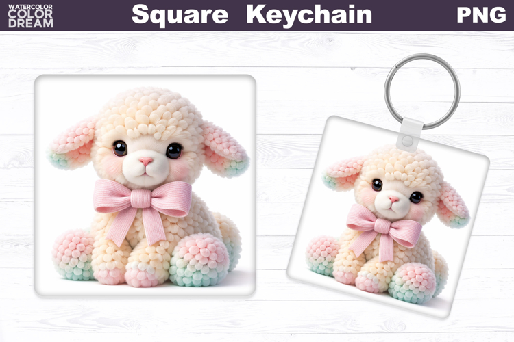 Cute Pastel Blue Bunny Square Keychain Sublimation