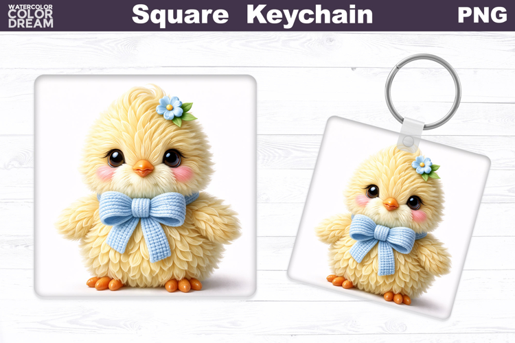 Cute Pastel Chick Square Keychain Sublimation