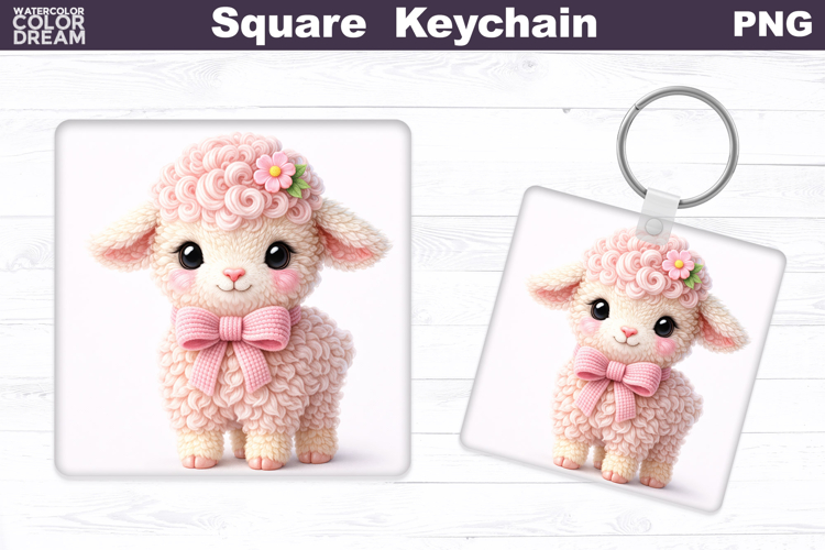 Cute Pastel Lamb Square Keychain Sublimation