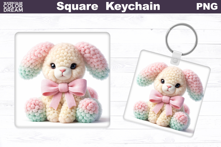 Cute Pastel Blue Bunny Square Keychain Sublimation