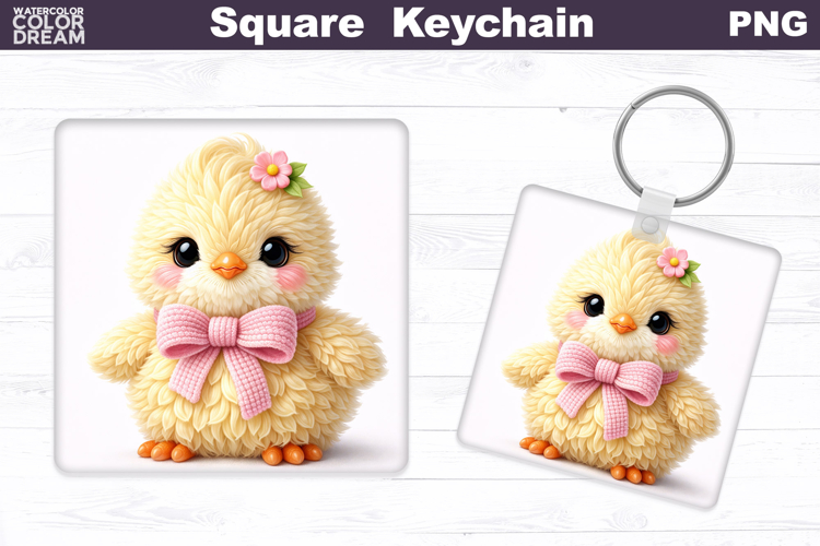 Cute Pastel Chick Square Keychain Sublimation