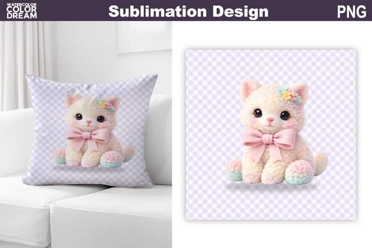 Cute Pastel Kitten Pillow Design ca| Nursery Sublimation