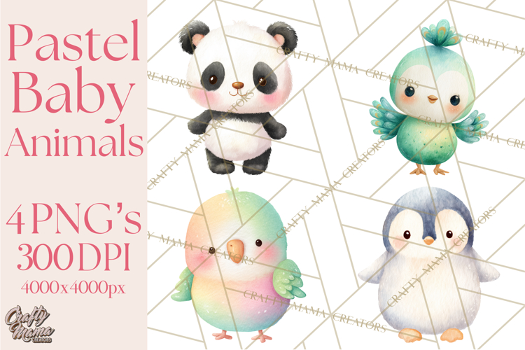 Watercolor Baby Animals, Cute Kawaii Forest Zoo Farm Ocean