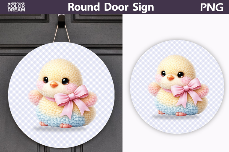 Coquette Baby Chick Round Door Sign | Pastel Nursery PNG
