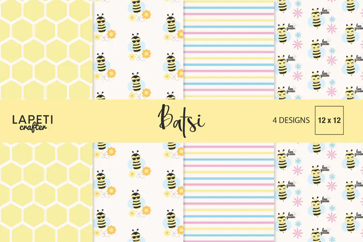 Bee Digital Paper with Honeycomb & Pastel Bee Patterns