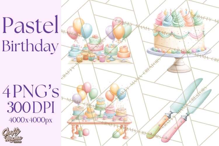 Pastel Birthday Clipart, Soft Party Decorations PNG, Festive