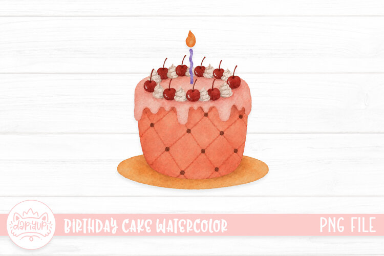 Pastel birthday cake with cherries and candle example image 1