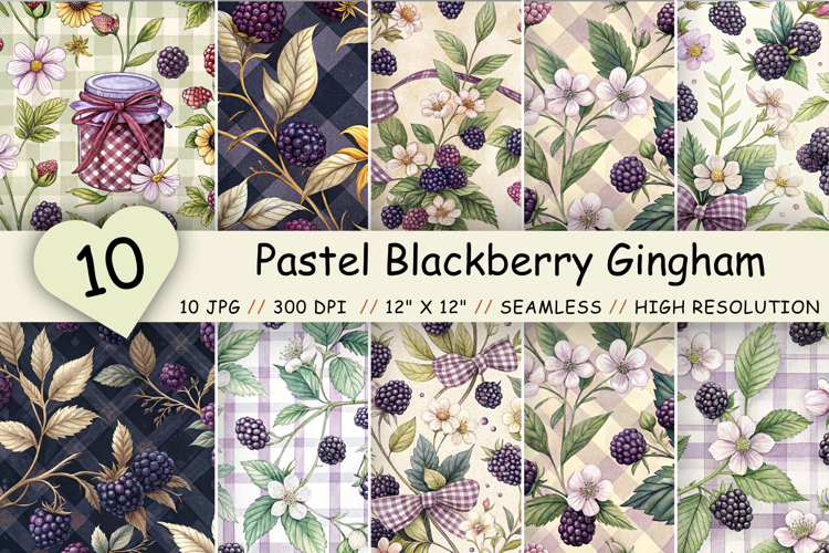 Pastel Blackberry Gingham Digital Paper, Seamless Watercolor