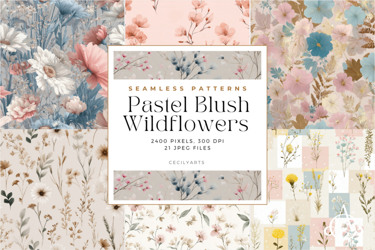 Pastel Blush Wildflowers Seamless Patterns