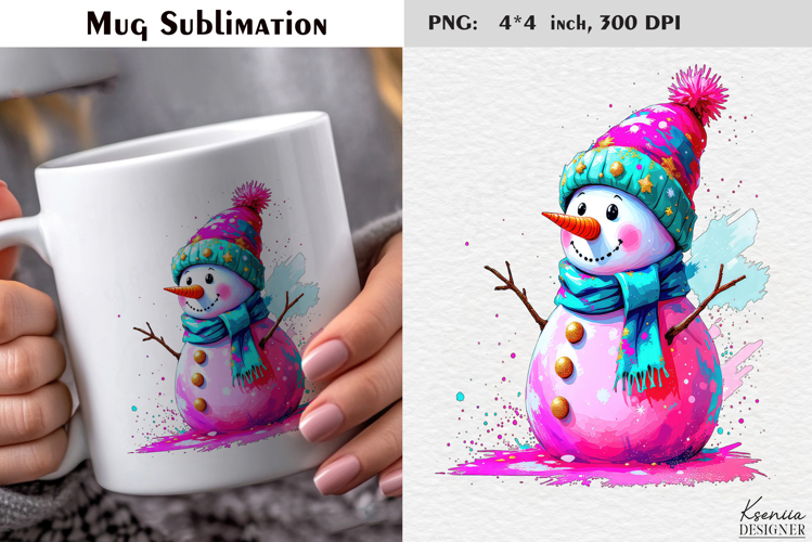 Pastel Cozy Christmas Snowman|Merry Christmas Mug Sublimatio
